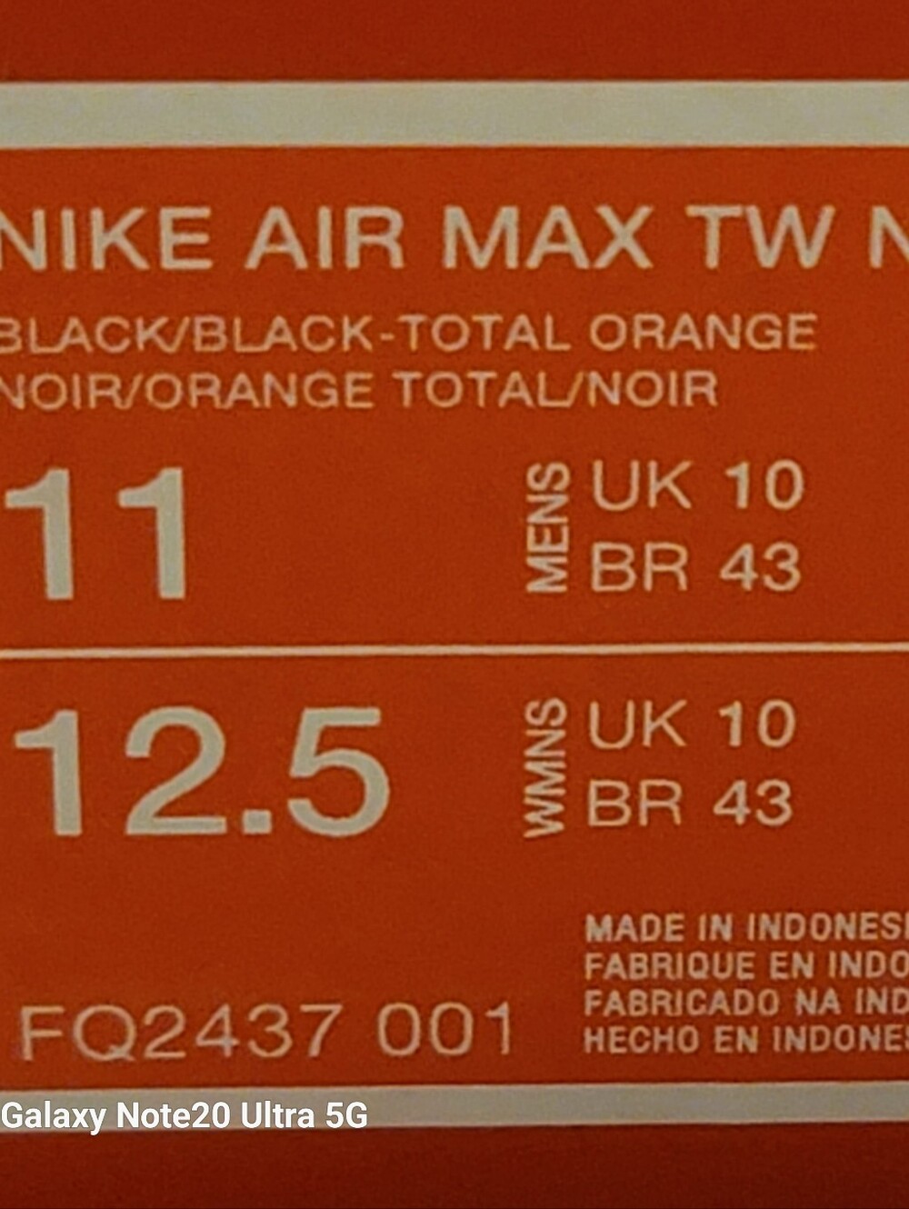 Nike Air Max TW NN — Orange Shoe Box Label